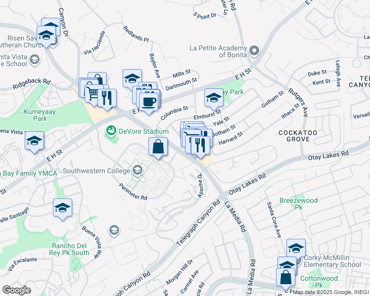 map of restaurants, bars, coffee shops, grocery stores, and more near in Chula Vista