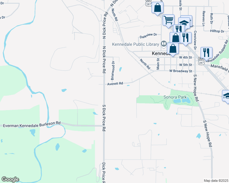 map of restaurants, bars, coffee shops, grocery stores, and more near 705 Averett Road in Kennedale