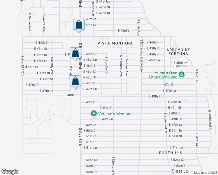 map of restaurants, bars, coffee shops, grocery stores, and more near 13228-13398 E 47th Dr in Yuma