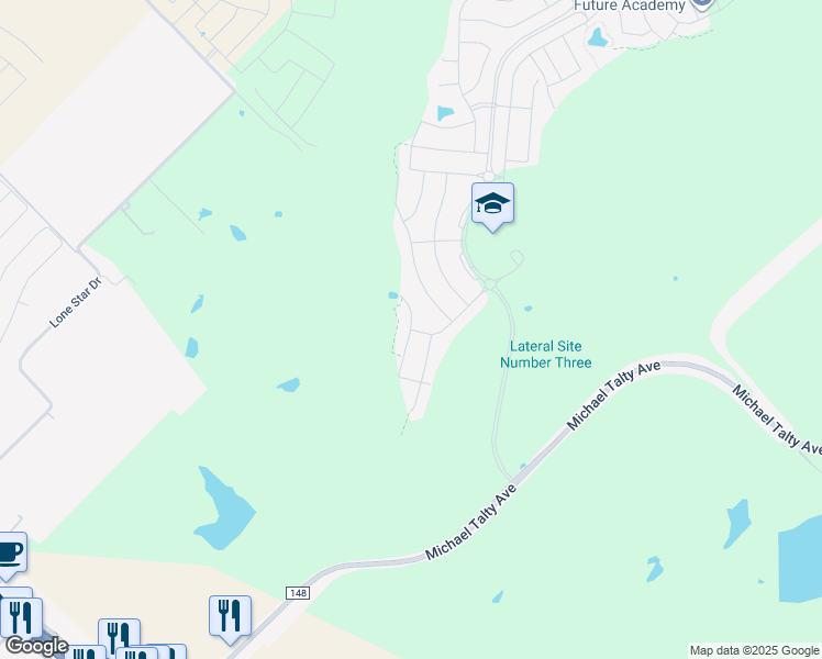 map of restaurants, bars, coffee shops, grocery stores, and more near Bellewood Court in Crandall