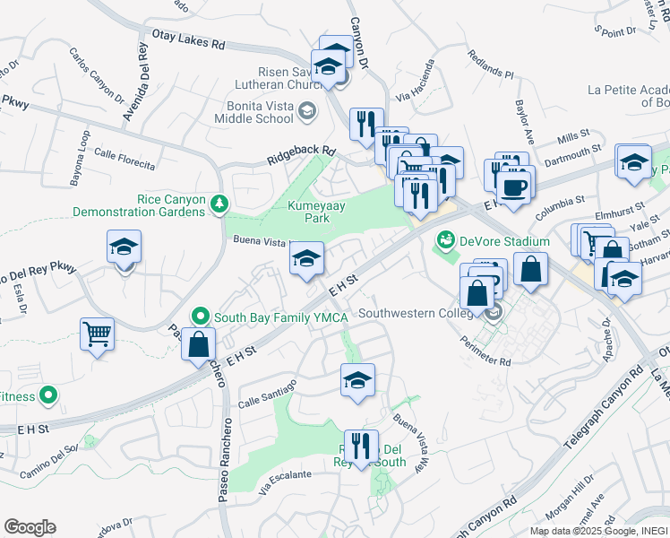 map of restaurants, bars, coffee shops, grocery stores, and more near 1386 Serena Circle in Chula Vista