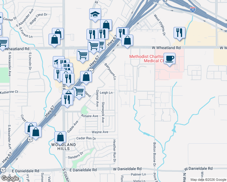 map of restaurants, bars, coffee shops, grocery stores, and more near 1111 Bogart Circle in Duncanville