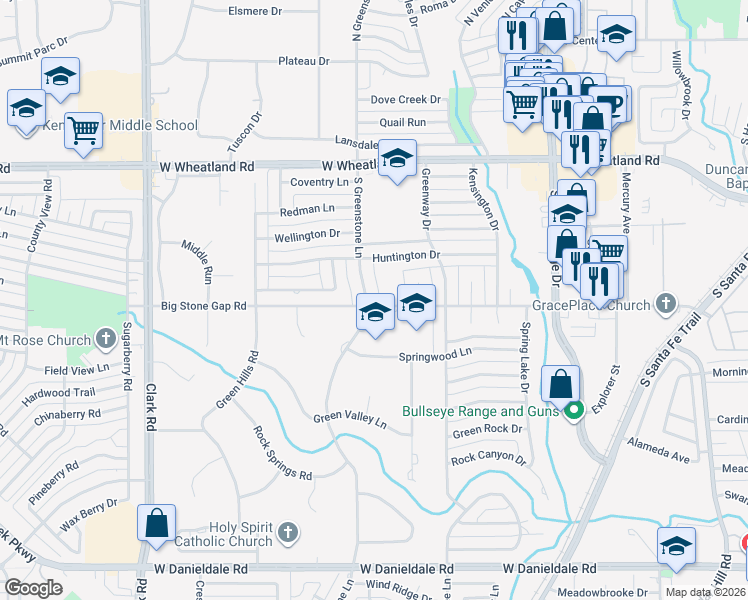 map of restaurants, bars, coffee shops, grocery stores, and more near 914 South Greenstone Lane in Duncanville