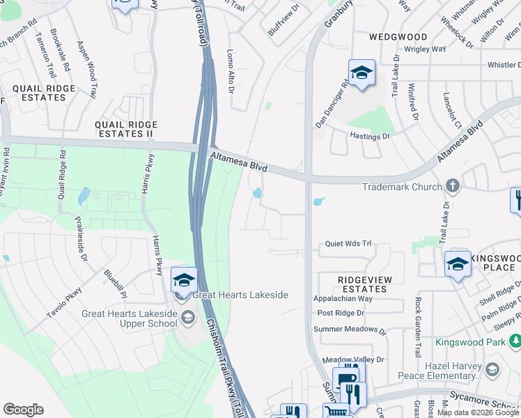 map of restaurants, bars, coffee shops, grocery stores, and more near 7170 Borland Drive in Fort Worth