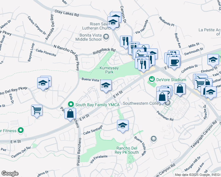 map of restaurants, bars, coffee shops, grocery stores, and more near 1337 Serena Circle in Chula Vista