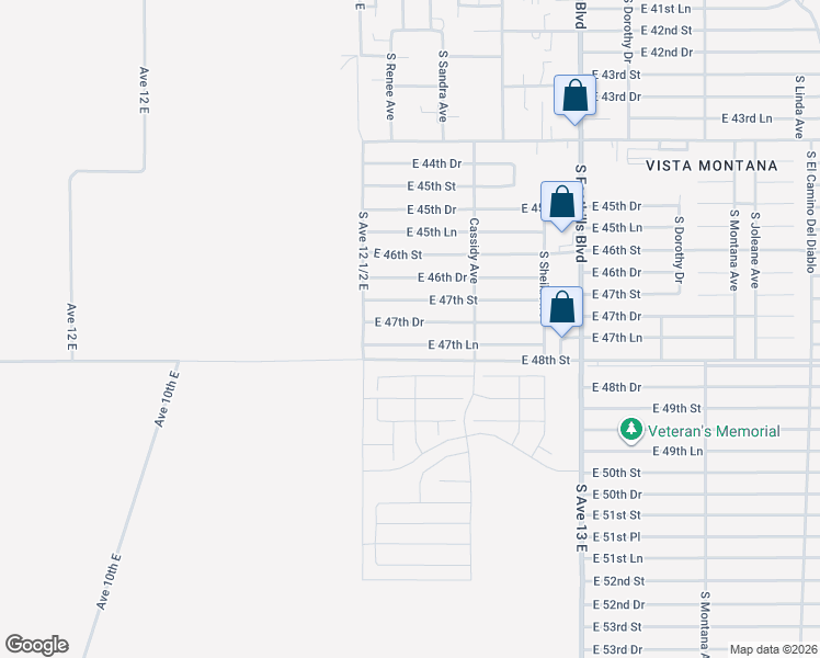 map of restaurants, bars, coffee shops, grocery stores, and more near 12563 East 47th Street in Yuma