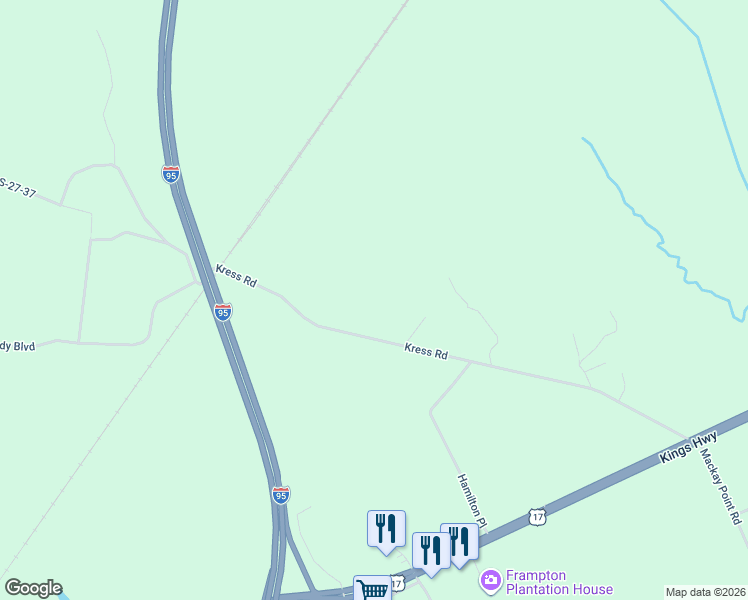 map of restaurants, bars, coffee shops, grocery stores, and more near 385 Kress Road in Yemassee