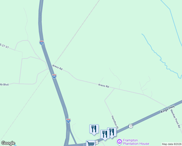 map of restaurants, bars, coffee shops, grocery stores, and more near 385 Kress Road in Yemassee