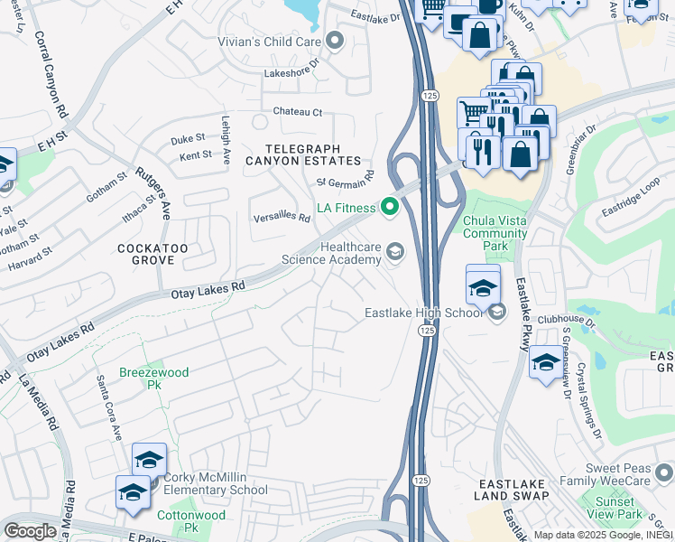 map of restaurants, bars, coffee shops, grocery stores, and more near 2051 Mirror Lake Place in Chula Vista