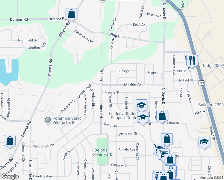 map of restaurants, bars, coffee shops, grocery stores, and more near 304 Ward Street in Warner Robins