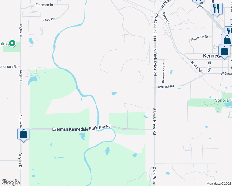 map of restaurants, bars, coffee shops, grocery stores, and more near 206 South Dick Price Road in Kennedale