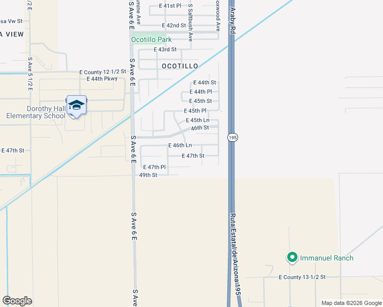 map of restaurants, bars, coffee shops, grocery stores, and more near 6293 East 46th Lane in Yuma