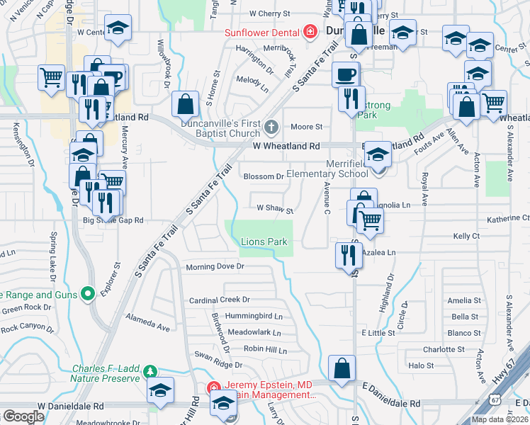 map of restaurants, bars, coffee shops, grocery stores, and more near 311 West Shaw Street in Duncanville