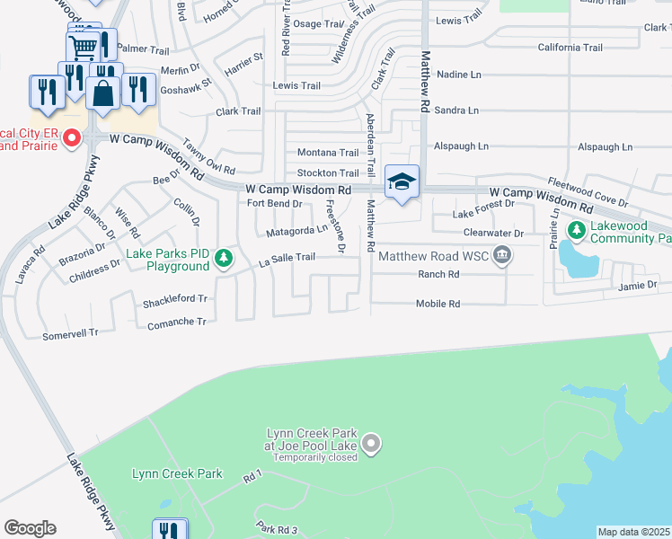 map of restaurants, bars, coffee shops, grocery stores, and more near 2028 Limestone Drive in Grand Prairie