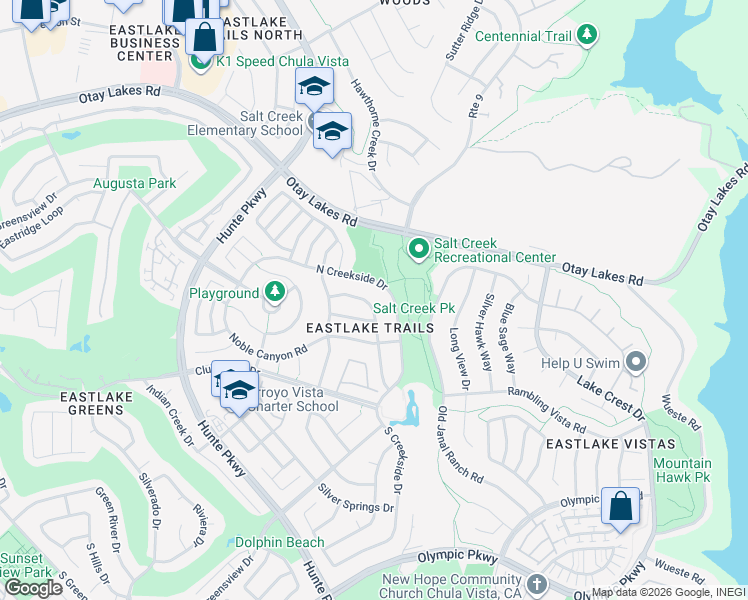 map of restaurants, bars, coffee shops, grocery stores, and more near 1223 Poplar Spring Road in Chula Vista