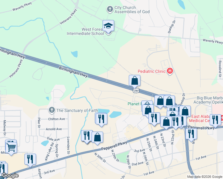 map of restaurants, bars, coffee shops, grocery stores, and more near in 