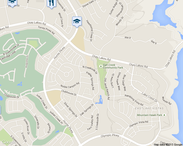 map of restaurants, bars, coffee shops, grocery stores, and more near 1223 Poplar Spring Road in Chula Vista