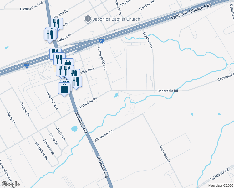 map of restaurants, bars, coffee shops, grocery stores, and more near 2900 Glorietta Lane in Dallas