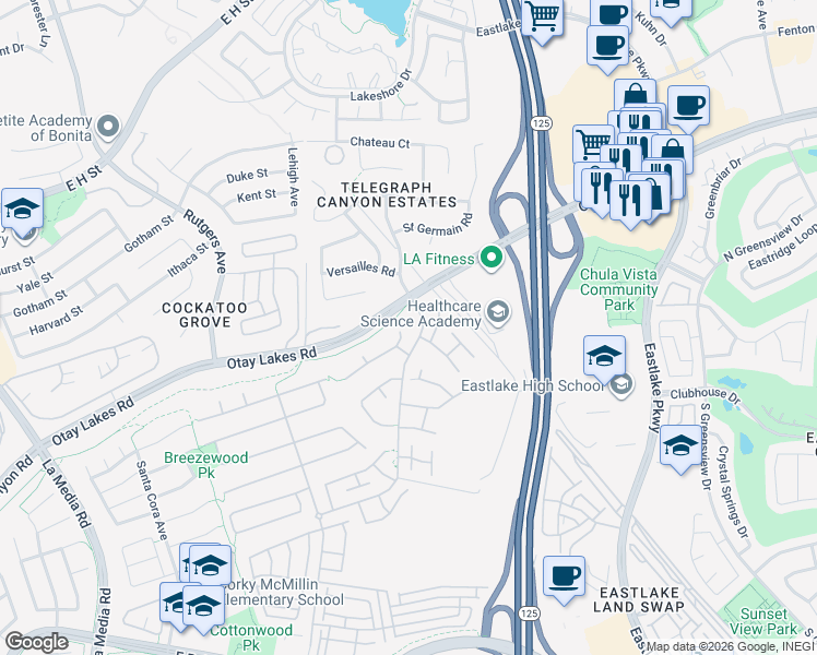 map of restaurants, bars, coffee shops, grocery stores, and more near 2016 Moss Landing Avenue in Chula Vista