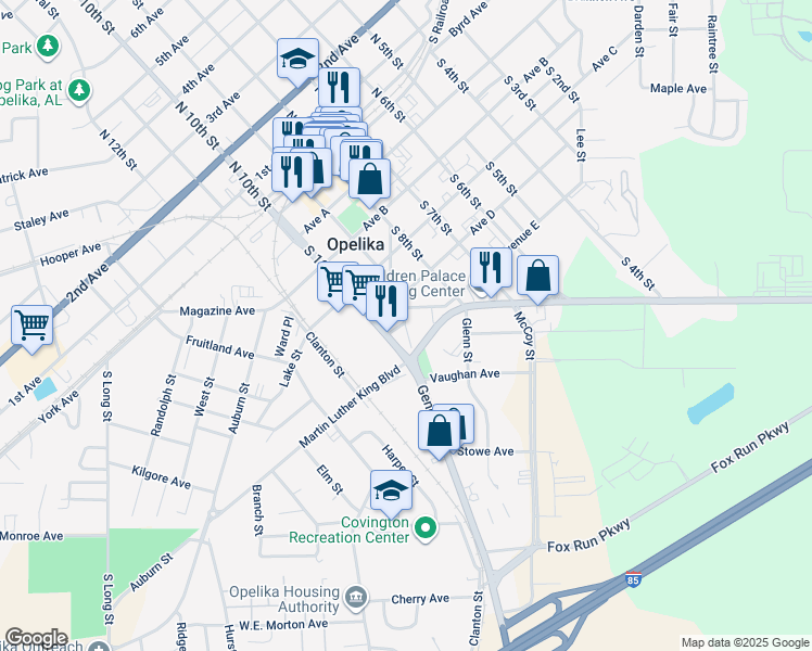 map of restaurants, bars, coffee shops, grocery stores, and more near 500-540 Geneva St in Opelika