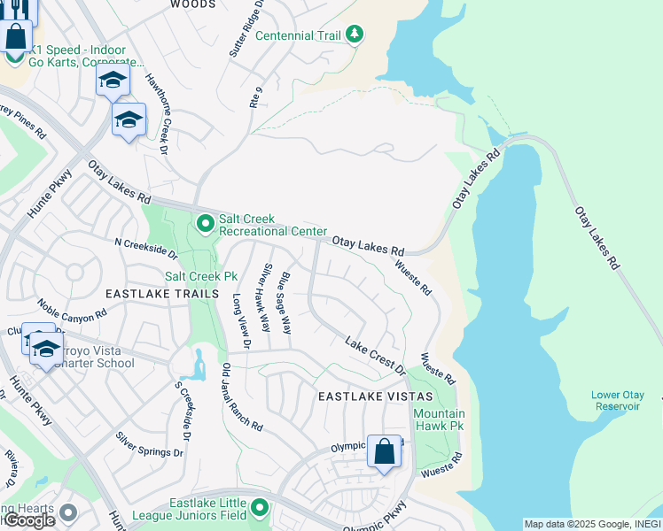 map of restaurants, bars, coffee shops, grocery stores, and more near 2830 Paradise Ridge Court in Chula Vista