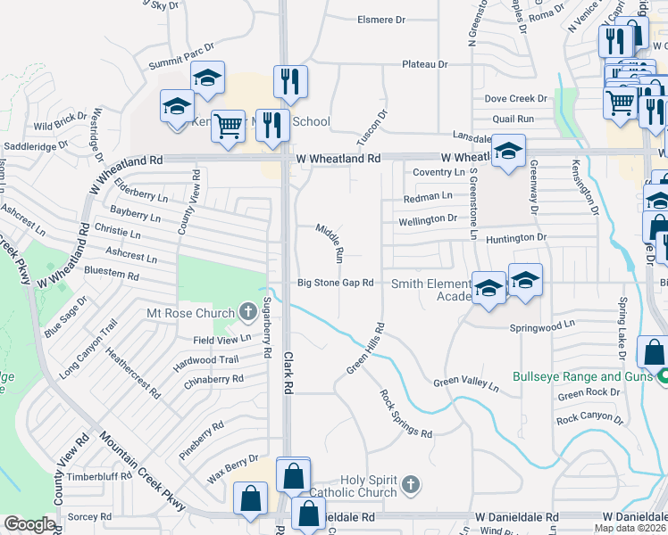 map of restaurants, bars, coffee shops, grocery stores, and more near 910 Middle Run in Duncanville