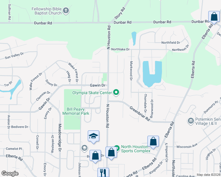 map of restaurants, bars, coffee shops, grocery stores, and more near 891-897 North Houston Road in Warner Robins