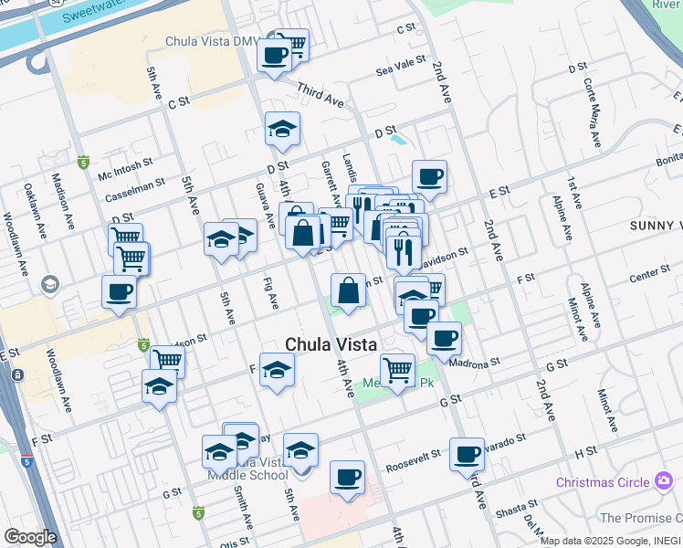 map of restaurants, bars, coffee shops, grocery stores, and more near 229 Glover Avenue in Chula Vista