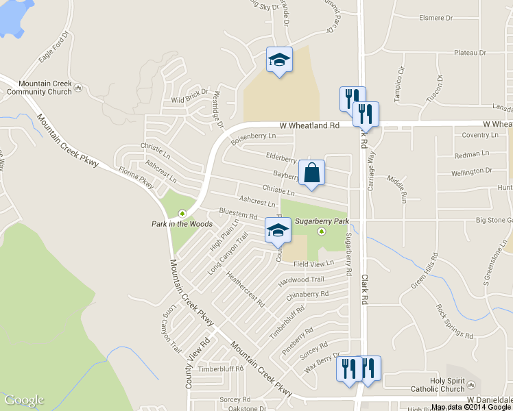 map of restaurants, bars, coffee shops, grocery stores, and more near 7314 Ashcrest Lane in Dallas
