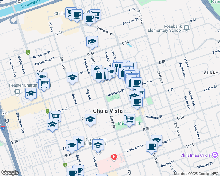 map of restaurants, bars, coffee shops, grocery stores, and more near 229 Glover Avenue in Chula Vista