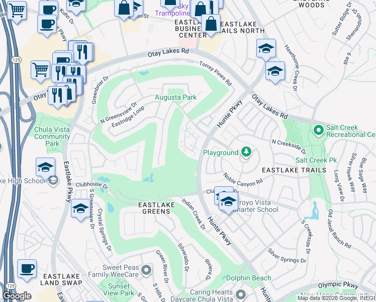 map of restaurants, bars, coffee shops, grocery stores, and more near 1220 La Vida Court in Chula Vista