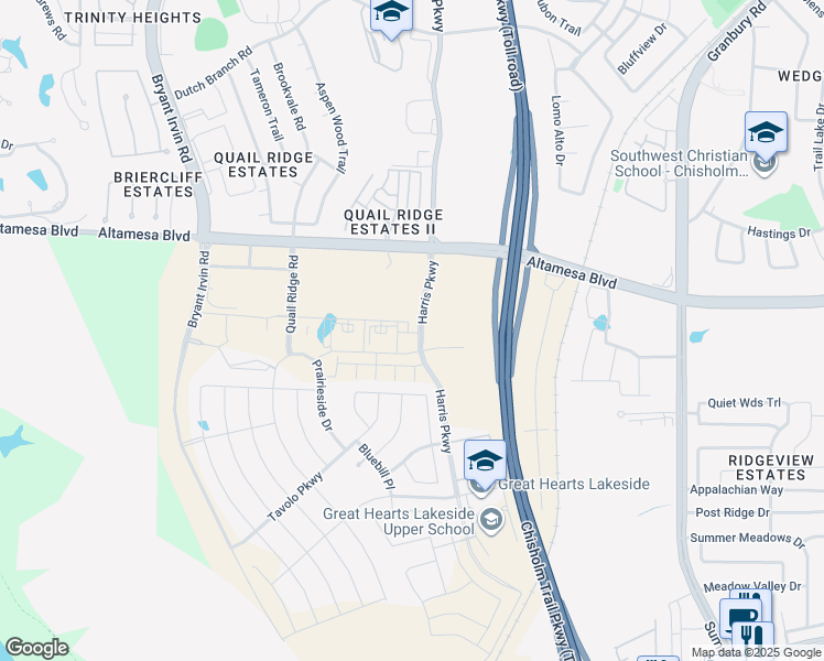 map of restaurants, bars, coffee shops, grocery stores, and more near Dirks Rd in Fort Worth