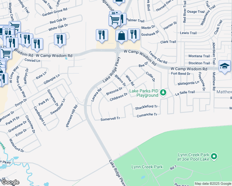 map of restaurants, bars, coffee shops, grocery stores, and more near 5432 Brazoria Dr in Grand Prairie