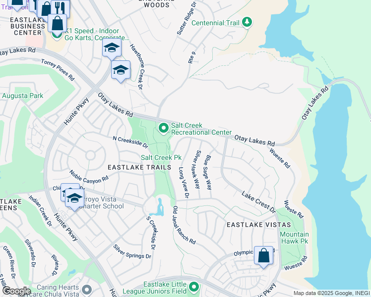 map of restaurants, bars, coffee shops, grocery stores, and more near 1260 Long View Drive in Chula Vista