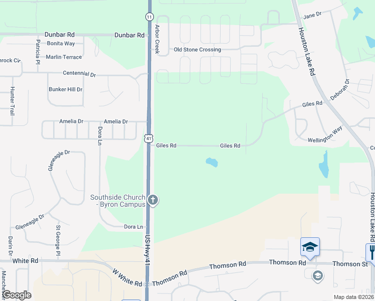 map of restaurants, bars, coffee shops, grocery stores, and more near 186 Giles Road in Warner Robins
