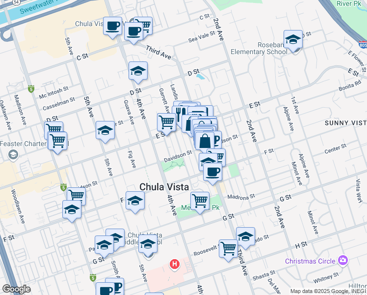 map of restaurants, bars, coffee shops, grocery stores, and more near 237 Garrett Avenue in Chula Vista