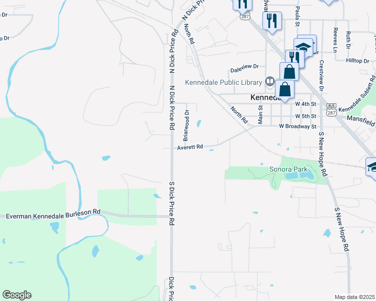 map of restaurants, bars, coffee shops, grocery stores, and more near 705 Averett Road in Kennedale