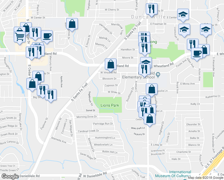 map of restaurants, bars, coffee shops, grocery stores, and more near 311 West Shaw Street in Duncanville