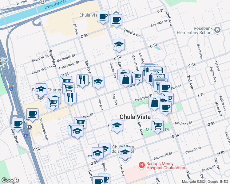 map of restaurants, bars, coffee shops, grocery stores, and more near 446 County Highway S17 in Chula Vista