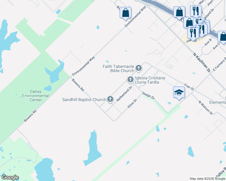 map of restaurants, bars, coffee shops, grocery stores, and more near 902 Armstrong Road in Seagoville