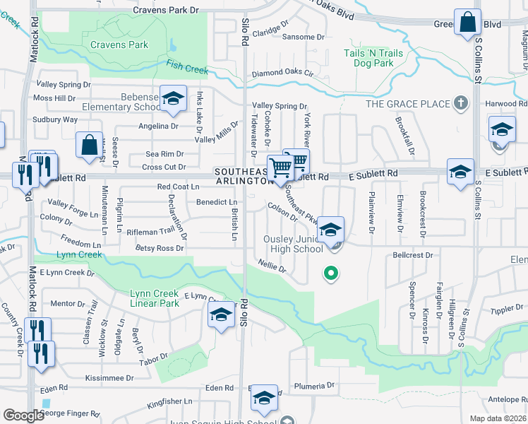 map of restaurants, bars, coffee shops, grocery stores, and more near 6402 Nicole Way in Arlington
