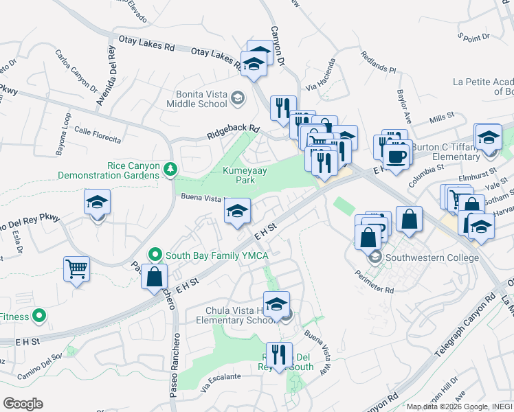 map of restaurants, bars, coffee shops, grocery stores, and more near 1337 Serena Circle in Chula Vista