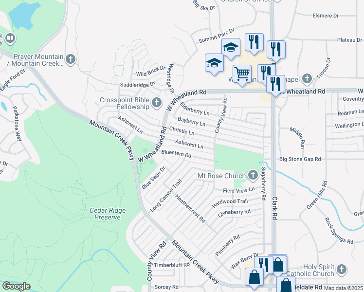 map of restaurants, bars, coffee shops, grocery stores, and more near 7402 Ashcrest Lane in Dallas