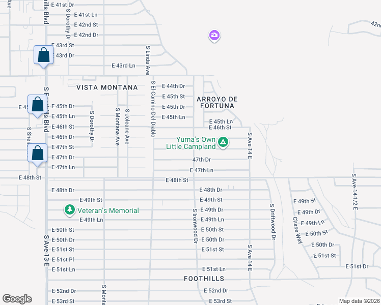map of restaurants, bars, coffee shops, grocery stores, and more near 13674 47th Drive in Yuma