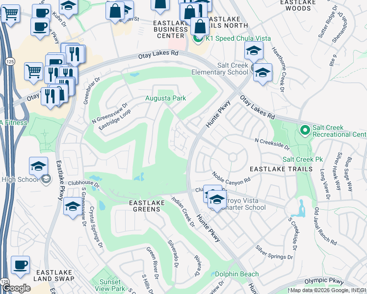 map of restaurants, bars, coffee shops, grocery stores, and more near 1205 Calle Tesoro in Chula Vista
