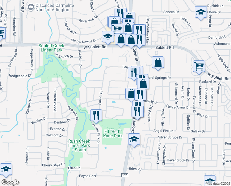 map of restaurants, bars, coffee shops, grocery stores, and more near 1919 Santa Anna Drive in Arlington