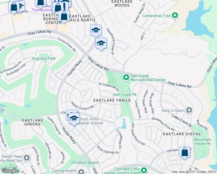 map of restaurants, bars, coffee shops, grocery stores, and more near 1222 North Creekside Drive in Chula Vista