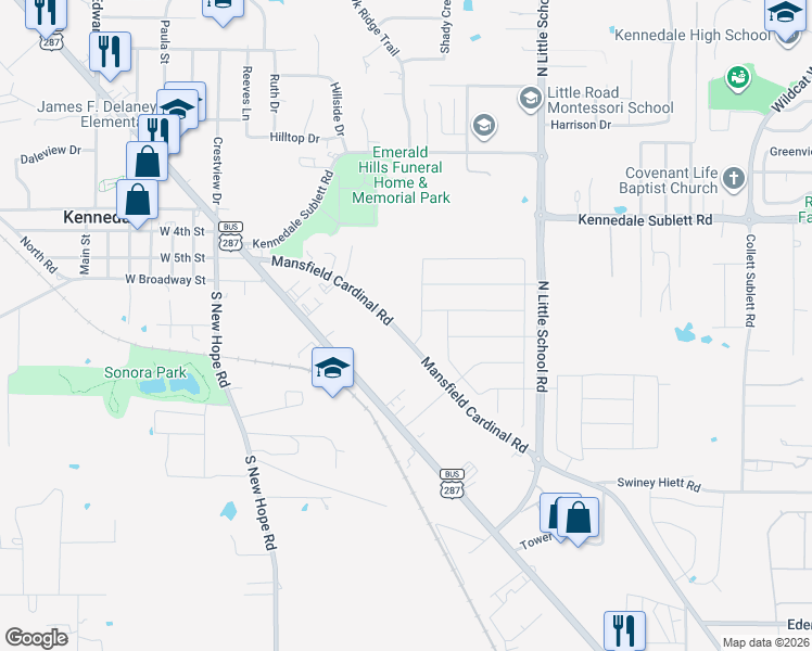map of restaurants, bars, coffee shops, grocery stores, and more near in Kennedale