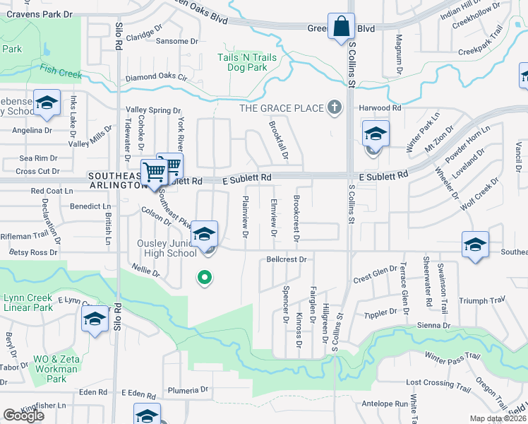 map of restaurants, bars, coffee shops, grocery stores, and more near 6315 Twin Maple Court in Arlington