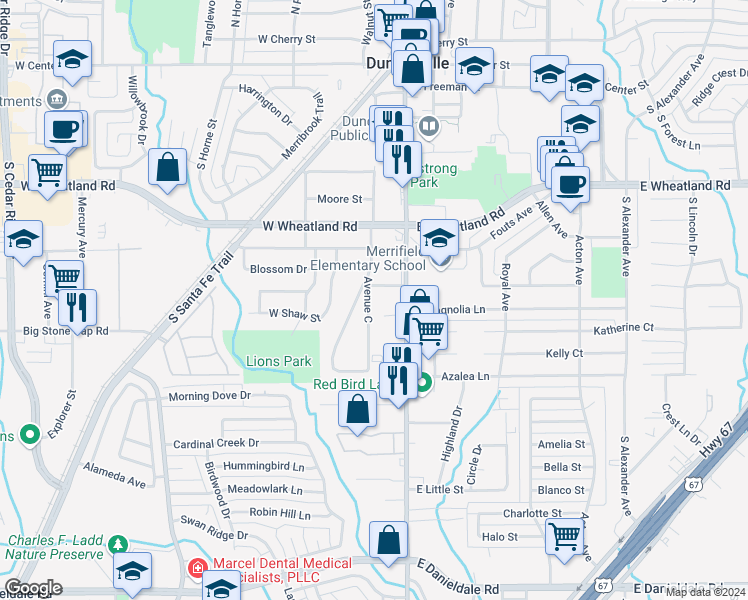 map of restaurants, bars, coffee shops, grocery stores, and more near 906 Avenue C in Duncanville